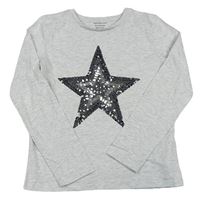 Šedé melírované triko s hvězdičkou z flitrů Primark