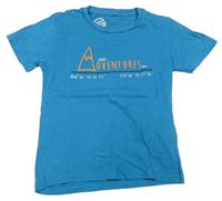 Petrolejové tričko s horou a nápisem