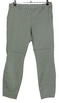 Dámské bílo-modro-černé vzorované crop kalhoty zn. H&M