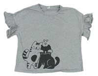 Šedé crop tričko s kočičkami Shein