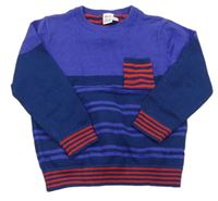 Fialovo-tmavomodrý pruhovaný svetr s kapsou Miniclub