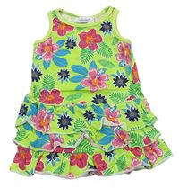 Neonově zelené květinové bavlněné šaty Early Days