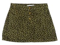 Khaki riflová sukně s leopardím vzorem Zara