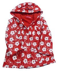Červeno-bílý nepromokavý jarní kabát s kytičkami a kapucí YD