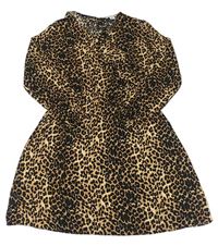 Hnědo-černé lehké šaty s leopardím vzorem a volánkem Primark