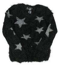 Černý chlupatý svetr s hvězdami Pocopiano