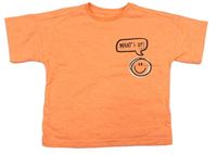 Křiklavě oranžové melírované oversize tričko se smajlíkem a nápisem George