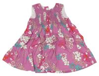 Růžové květované plátěné šaty s páskem Jojo Maman Bebé