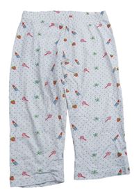 Bílé puntíkaté pyžamové kalhoty s obrázky 