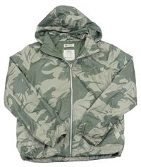 Světlekhaki-khaki army šusťáková jarní bunda s listy a odepínací kapucí zn. H&M