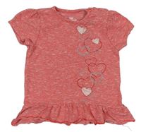 Růžové melírované tričko se srdíčky Topomini