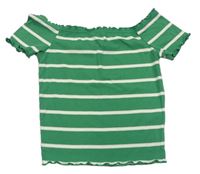 Zeleno-bílé pruhované žebrované crop tričko New Look