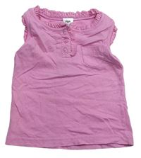 Růžové tričko s kapsou a volánky