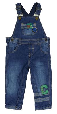 Modré riflové laclové kalhoty s písmenkem a nášivkami F&F