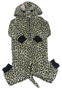 Krémovo-černá chlupatá kombinéza s kapucí - Leopard H&M