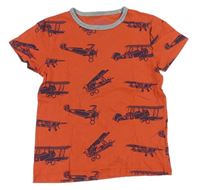 Oranžové pyžamové tričko s tmavomodrými letadly boden