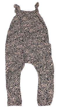 Růžovo-černý lehký kalhotový overal s leopardím vzorem F&F