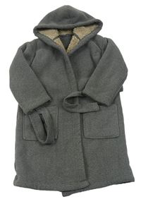 Šedý fleecový zateplený kabát s páskem a kapucí M&S