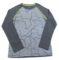 Šedo-tmavošedé melírované vzorované funkční sportovní triko Tchibo