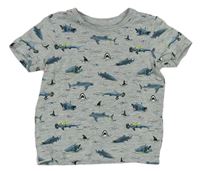 Šedé melírované tričko se žraloky C&A