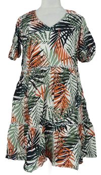Dámské zeleno-oranžovo-smetanové vzorované šaty Primark 