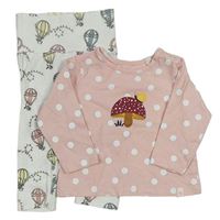 2set- Růžové puntíkované triko s houbou + Bílé lehké tepláky s balony Topomini
