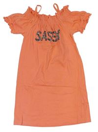 Oranžové bavlněné šaty s nápisy 