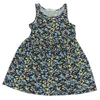 Tmavomodro-barevné květované šaty H&M
