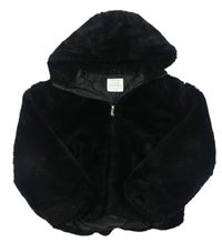 Černá kožešinová podšitá bunda s kapucí Primark