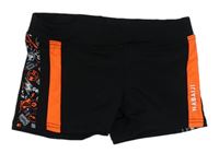 Černo-křiklavě oranžové nohavičkové plavky s motorkami nabaiji