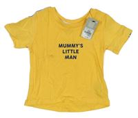 Hořčicové tričko s nápisy a pruhy Primark