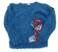 Modrý chlupatý svetr s liškou Kiki&Koko