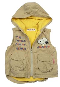 Písková plátěná jarní vesta s kapucí a Snoopym