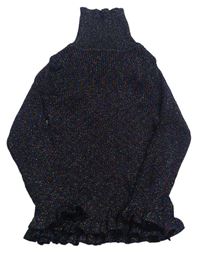 Černý třpytivý žebrovaný svetr s rolákem Primark