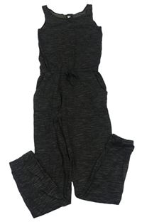 Černo-šedá žíhaný kalhotový overal H&M