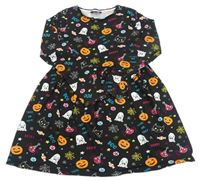 Černé melírované šaty s halloweenským motivem zn. PEP&CO