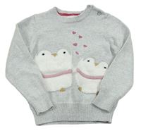 Šedý třpytivý svetr s tučňáky Mothercare