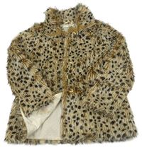 Béžovo-černá chlupatá podšitá bunda s leopardím vzorem M&S