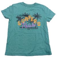 Tmavozelené tričko s palmami a nápisy M&S