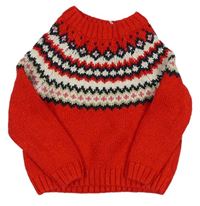 Červeno-béžový vzorovaný svetr 
