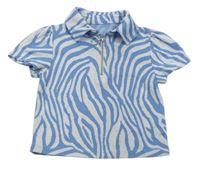 Modro-bílé vzorované úpletové crop tričko s límečkem River Island 