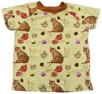 Béžovo-medové puntíkaté tričko s tygry a obrázky 