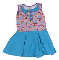 Růžovo-modré bavlněné šaty s broučky 