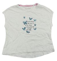 Bílé tričko s nápisy a motýlky Lily & Dan