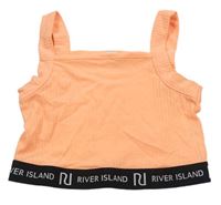 Neonově oranžovo-černý žebrovaný crop top s logem River Island