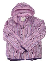 Lila-fialová vzorovaná šusťáková jarní bunda s kapucí