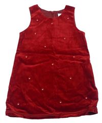 Červené sametové manšestrové šaty s kytičkami zn. Next