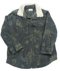 Khaki manšestrová košilová bunda s dinosaury F&F