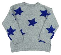 Šedý pletený svetr s modrými třpytivými hvězdami M&S