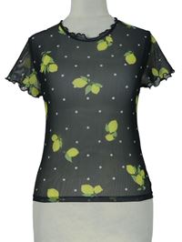 Dámské černé puntíkované tylové tričko s citróny Primark 